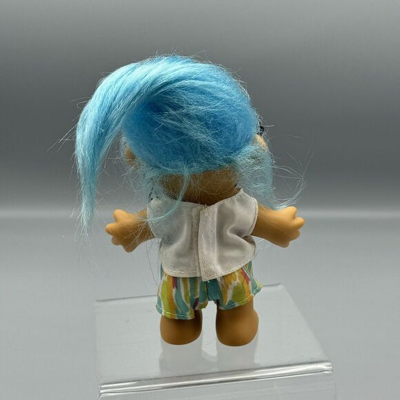 Vtg Russ Blue Hair Troll Doll Walkman Headphones Brown Eyes 18366 Sticker 4” - Picture 6 of 12